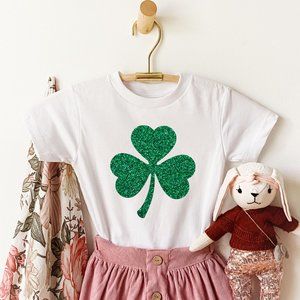 Kids Toddler St Patricks Day Glitter Shamrock Tee